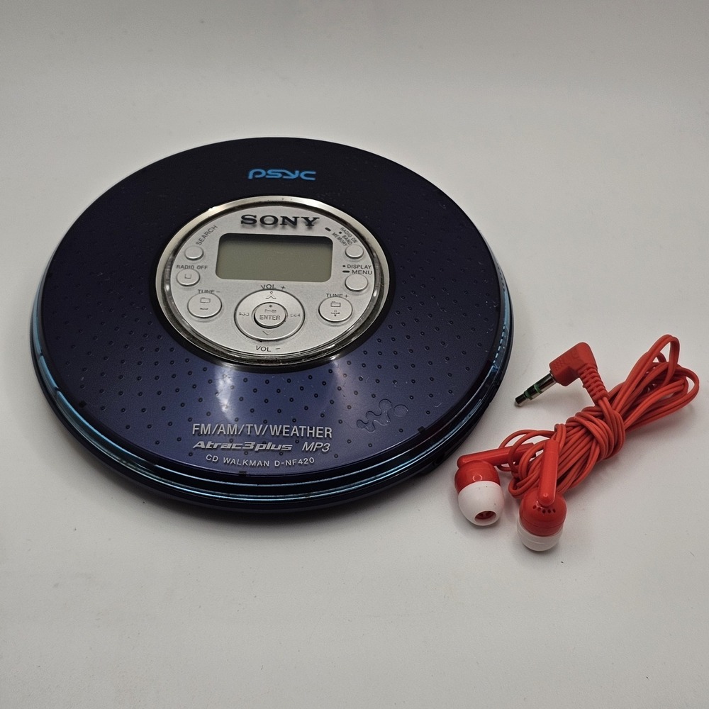 Sony D-NF420 Psyc Walkman Portable CD Player MP3 FM AM TV Weather Blue Working
